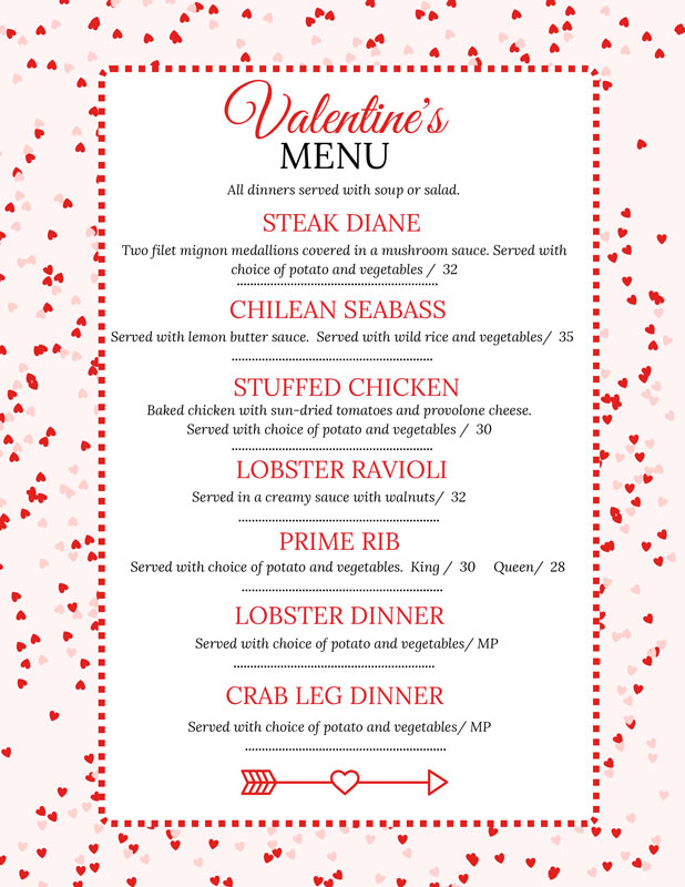 Valentine's Day menu
